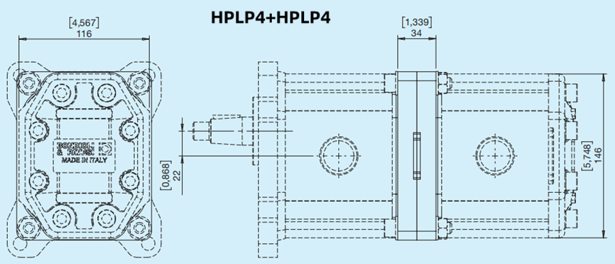 Bondioli&Pavesi邦貝HPLP4+HPLP4多級齒輪泵尺寸